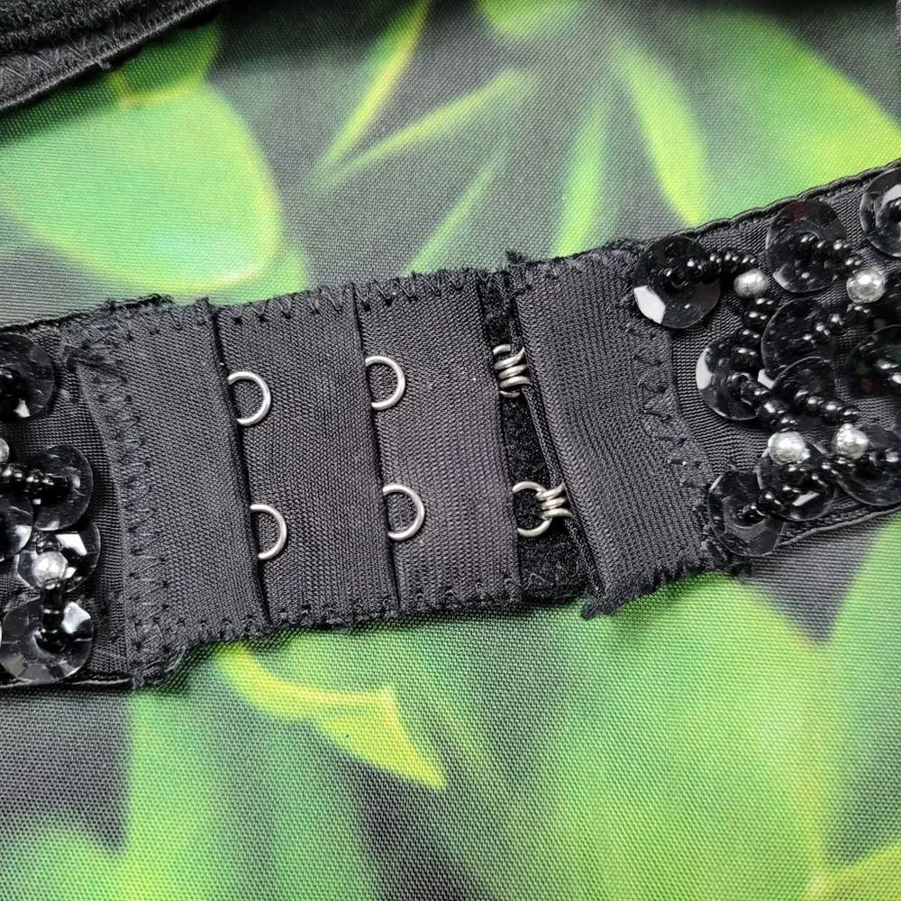 Double Platinum Performancewear Black Beaded Sequin Pearl Bra Dance Top size XS